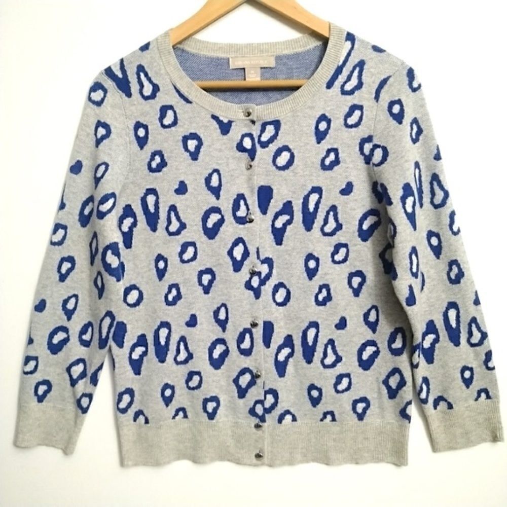 Banana Republic Blue Grey Wool Cheetah Cardigan M‎